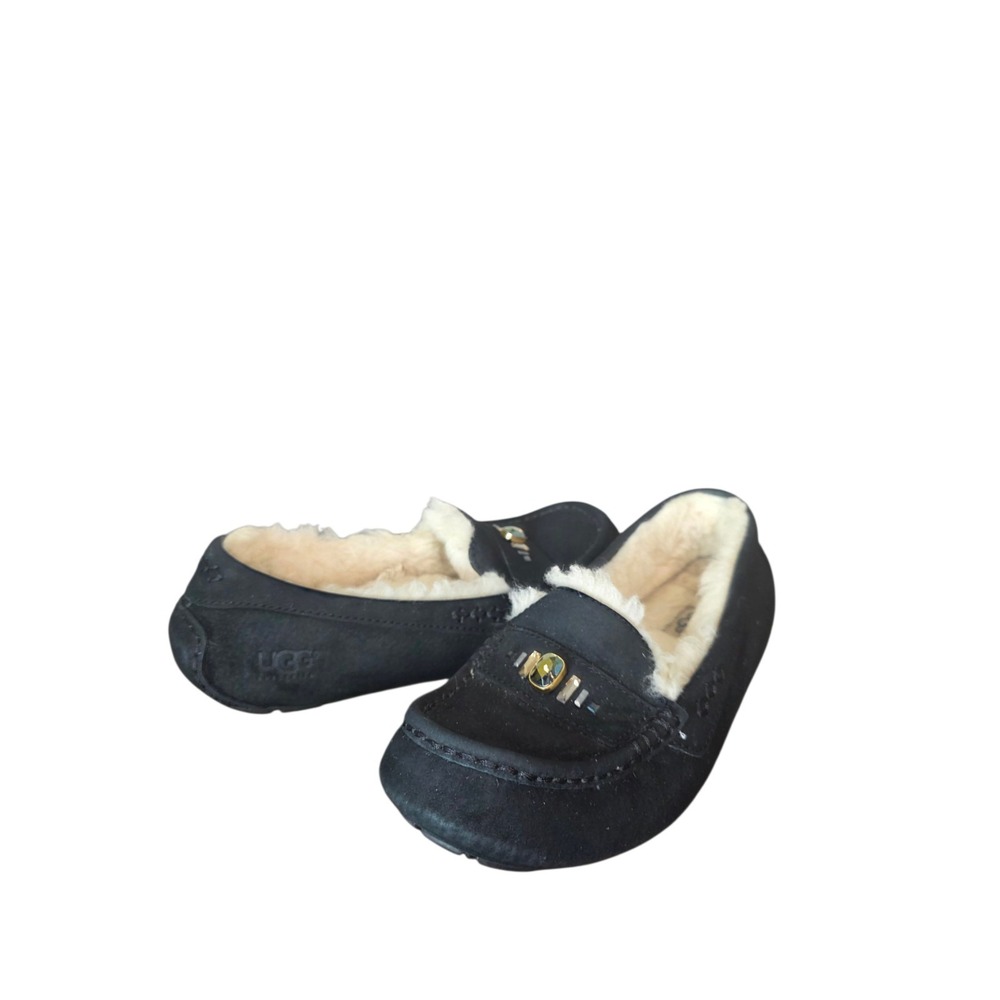 UGG Ansley Black Suede Shearling Moccasin Slippers Women 8 View 2